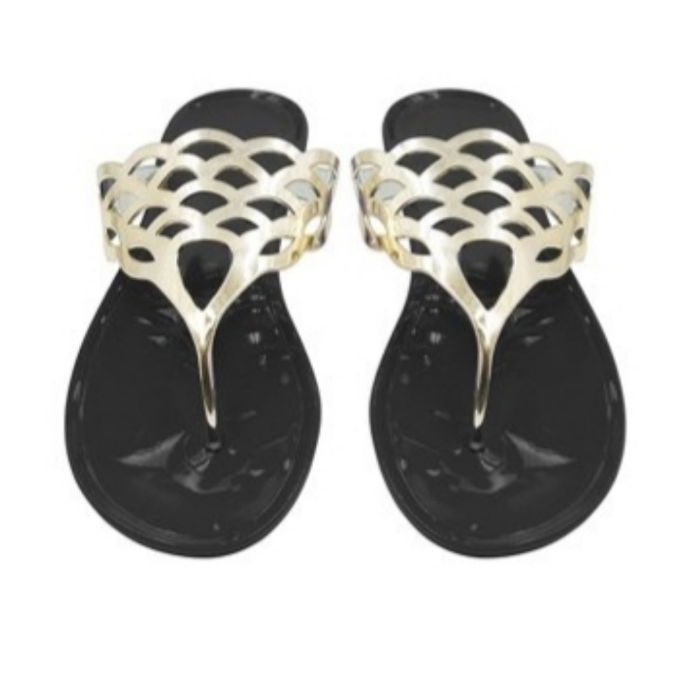 Black and Gold Jelly Flops Sz 9/10 N